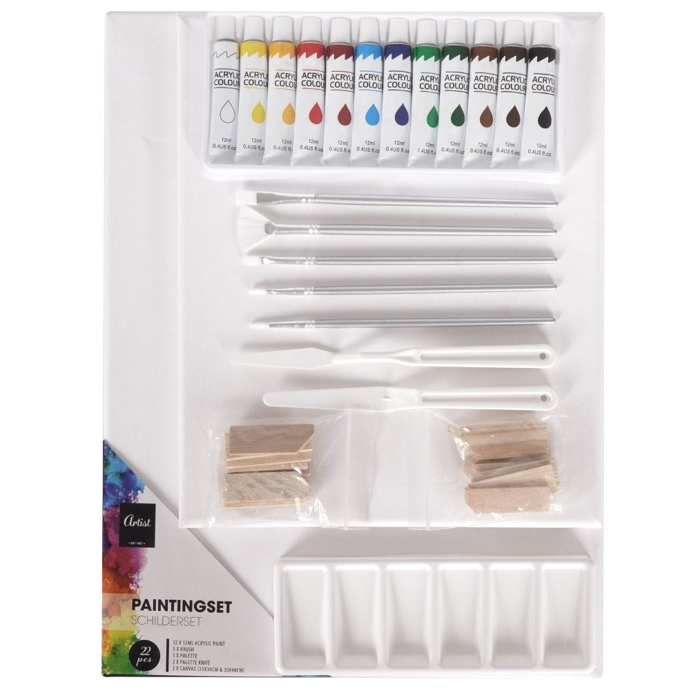Artist's kit: Canvases, acrylic paints and accessories