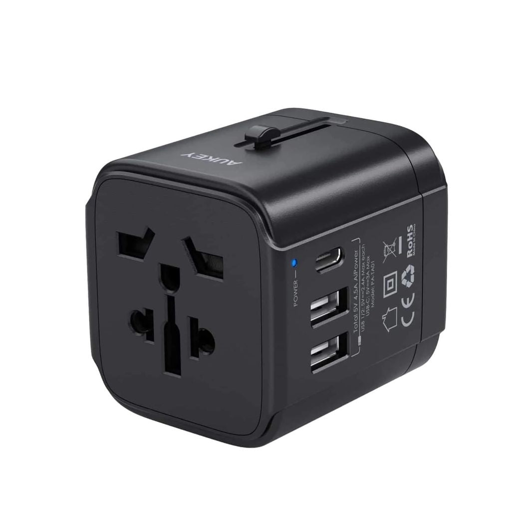 Aukey Universal Travel Adapter with USB-C & USB-A - Black