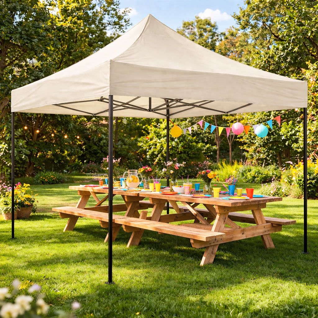 Automatic 3x3m Garden Event Tent, Beige, Height Adjustable