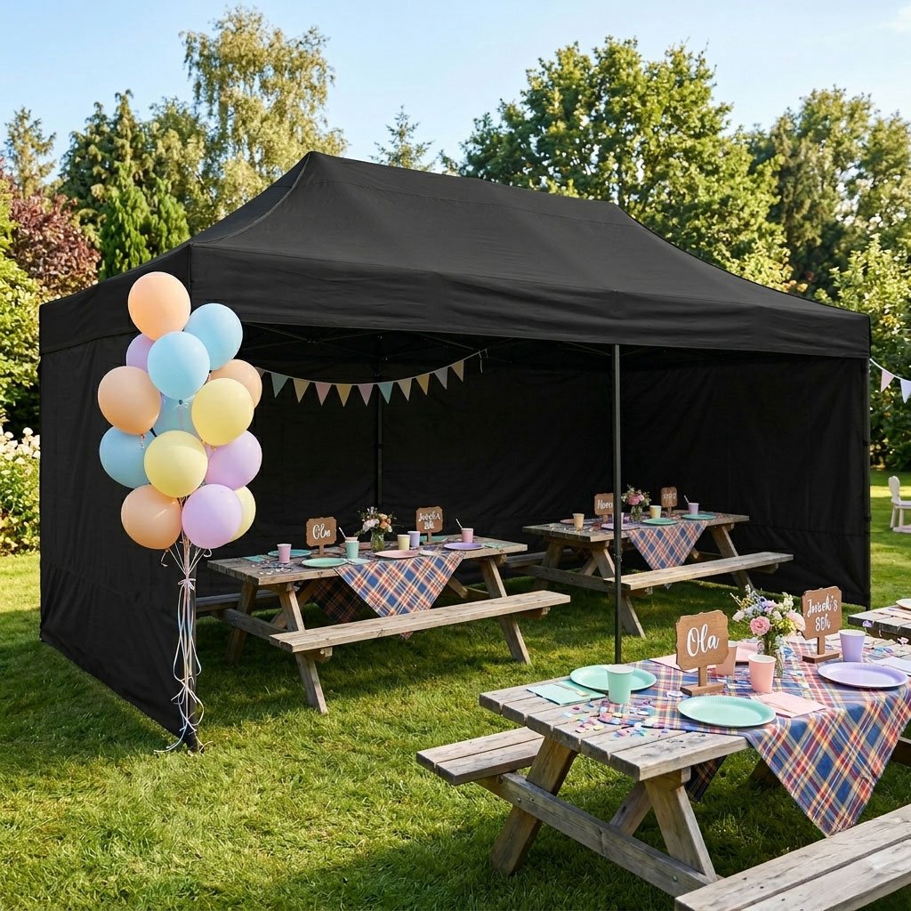 Automatic 3x6m Garden Event Gazebo Tent, Black