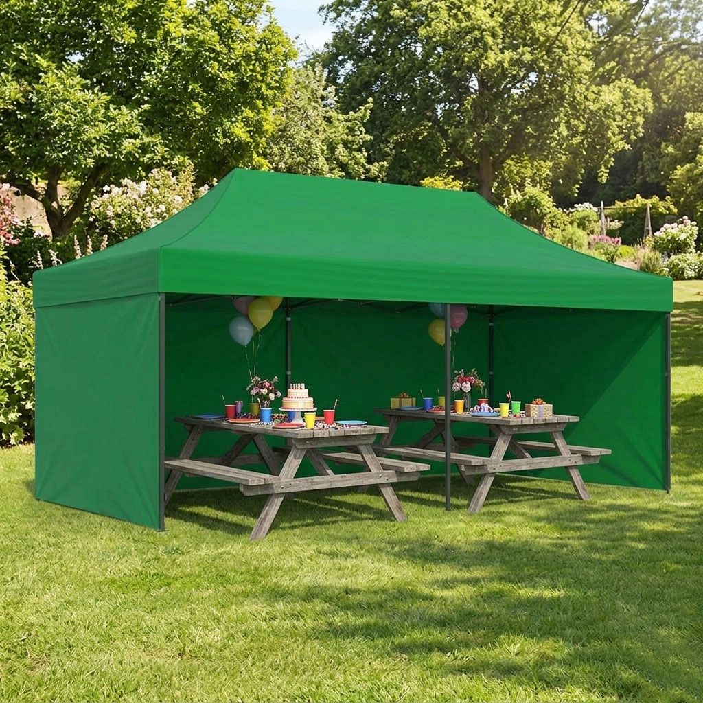Automatic 3x6m Garden Gazebo Tent, Green, Steel Frame