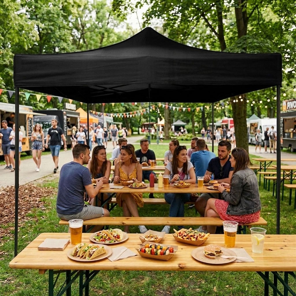 Automatic Pop-Up Garden Pavilion Tent, 3x3 m, Black