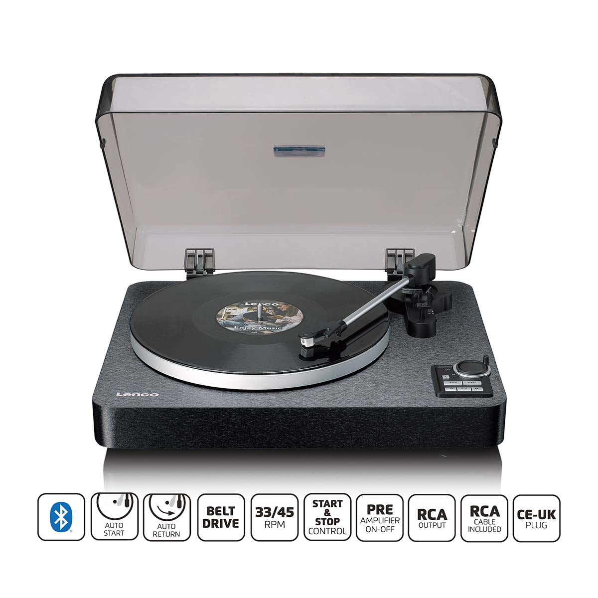 Automatic Turntable with Bluetooth and Pre-Amplifier, Black