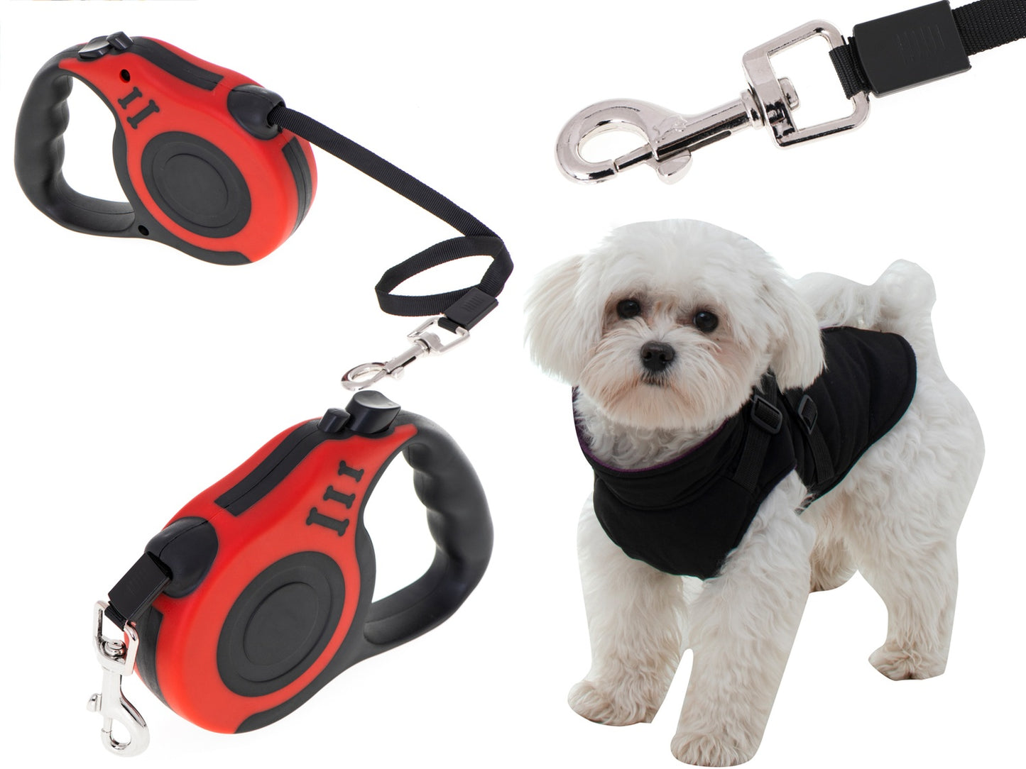 Automatic strap leash 5m for dogs up to 14kg red