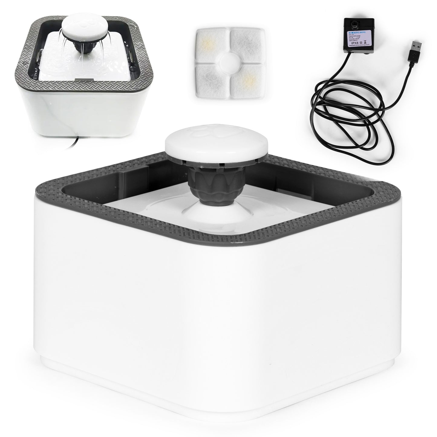 Automatic water dispenser bowl with fountain for cats and dogs