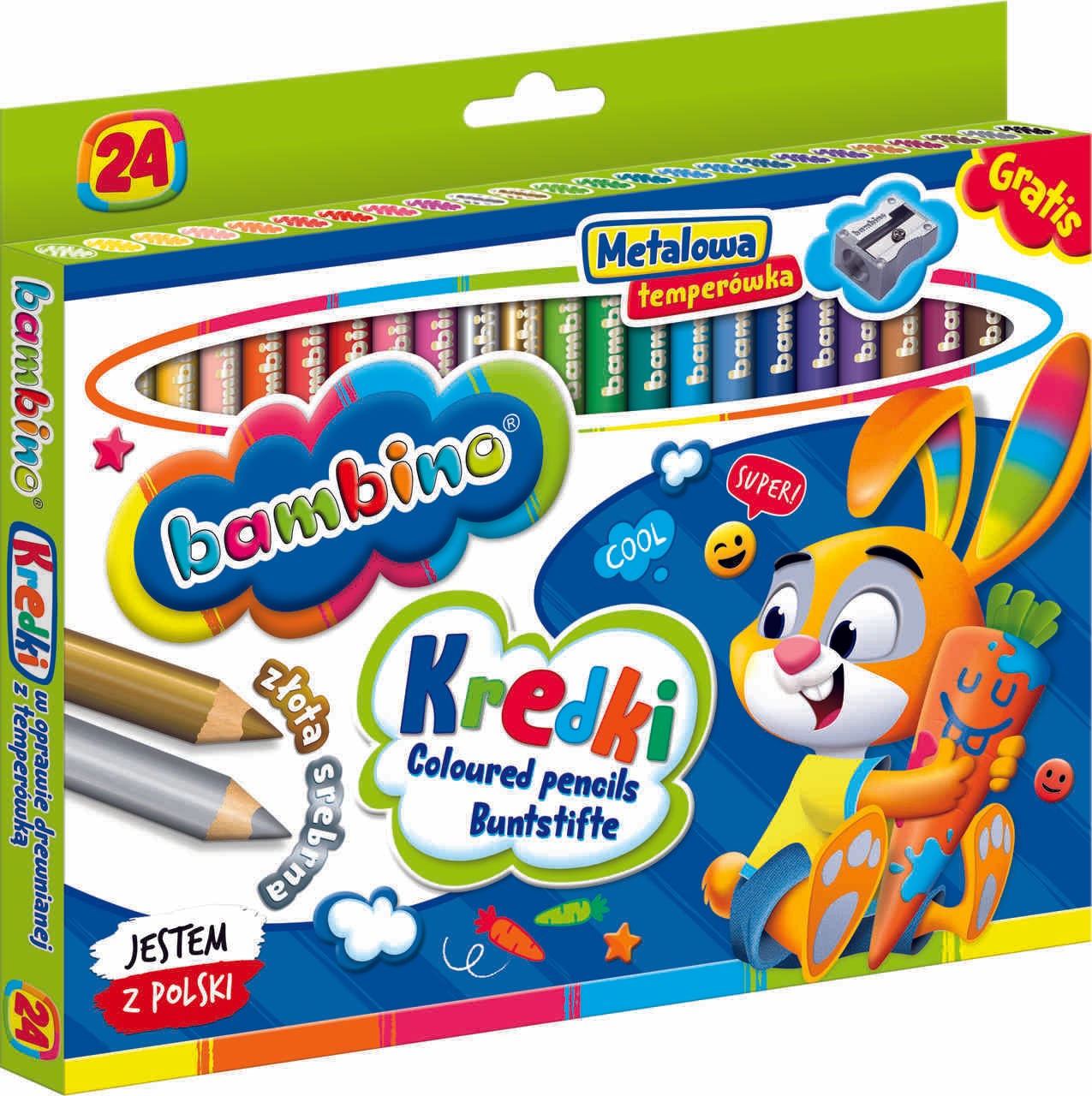 BAMBINO Wooden-framed pencils 24 colours + sharpener