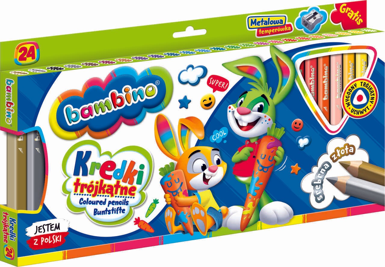 BAMBINO Wooden-framed triangular pencils 24 colours + sharpener