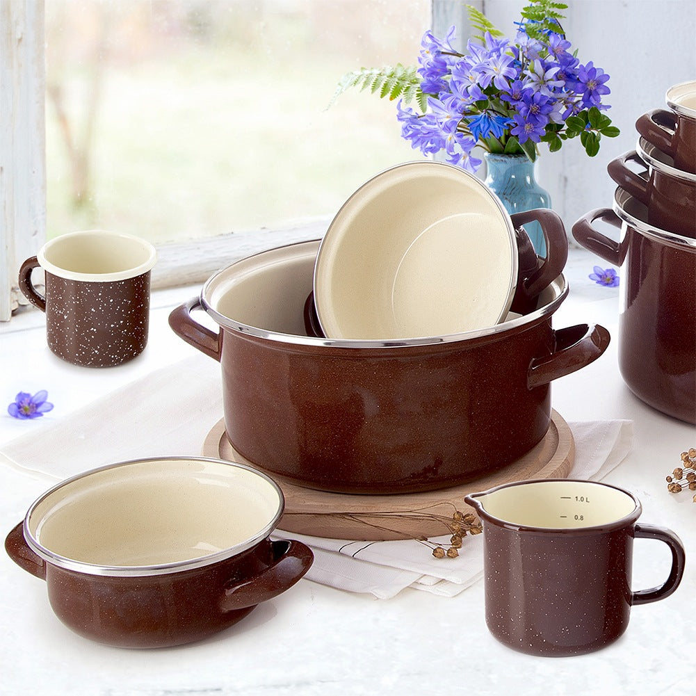 BROWN enamel pot 14 cm, 600 ml