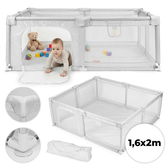 Baby Playpen 160x200 cm with Mesh Walls and Carry Bag
