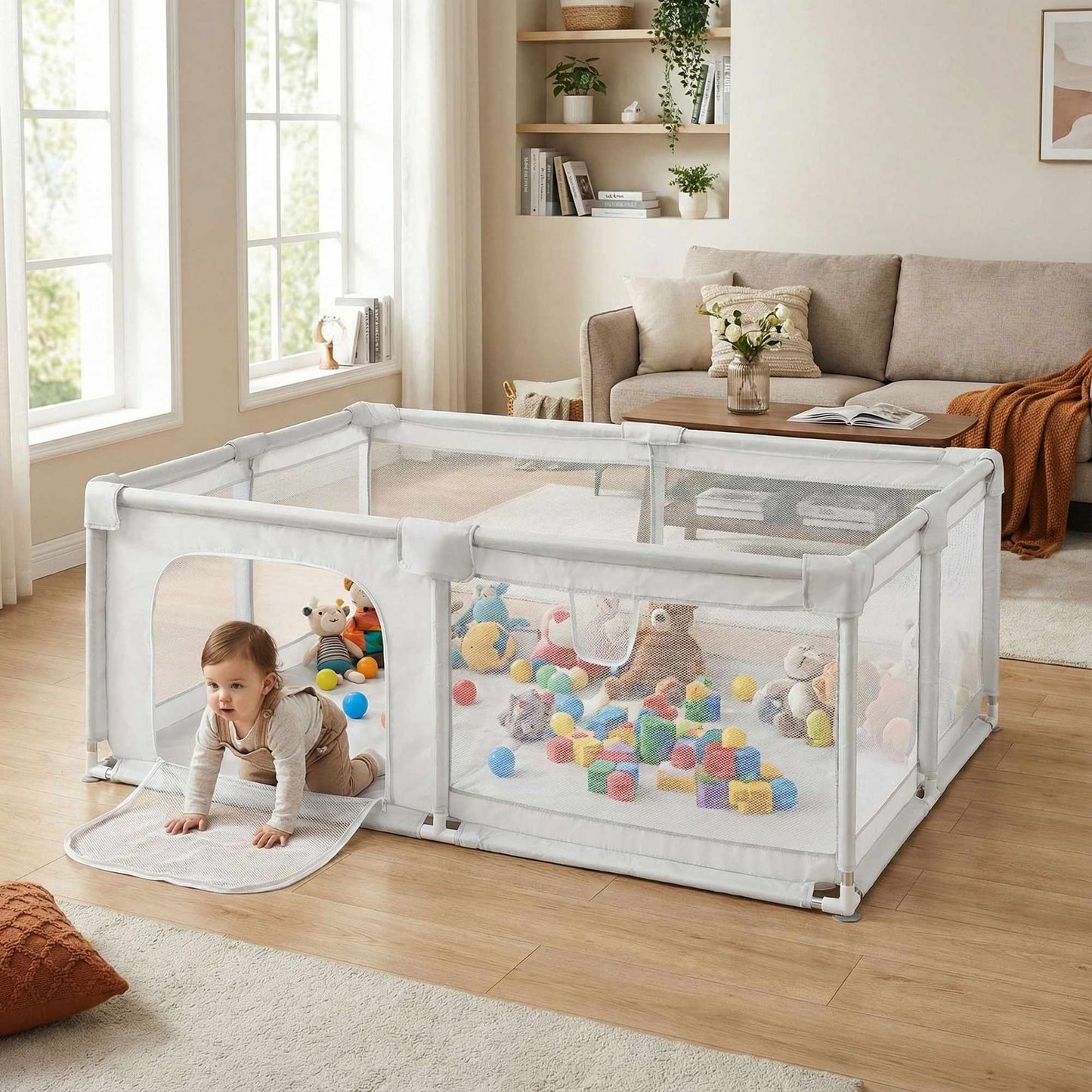 Baby Playpen 180x160 cm, Grey, with Carry Bag