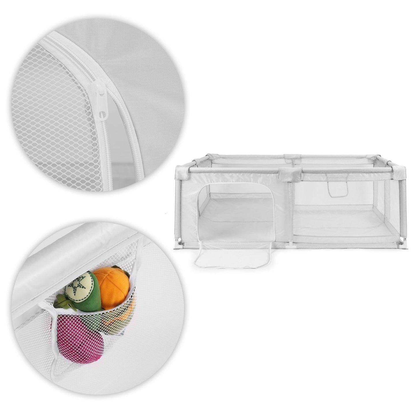 Baby Playpen 180x160 cm, Grey, with Carry Bag