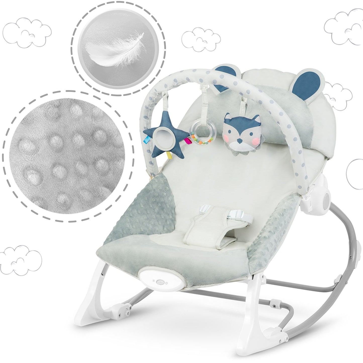 Baby Rocker with Vibration, Grey – Soft Fabric, Safe Design