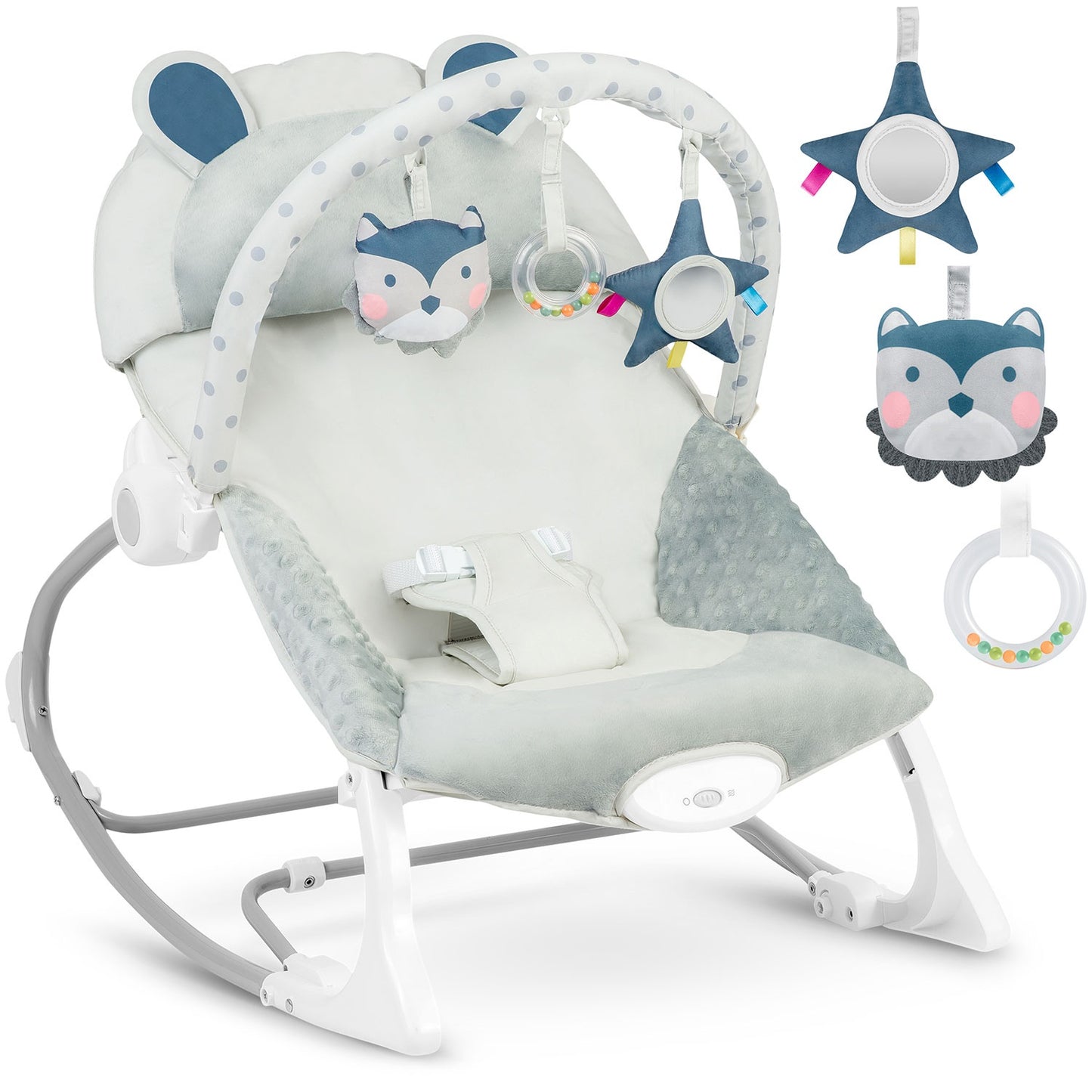 Baby Rocker with Vibration, Grey – Soft Fabric, Safe Design