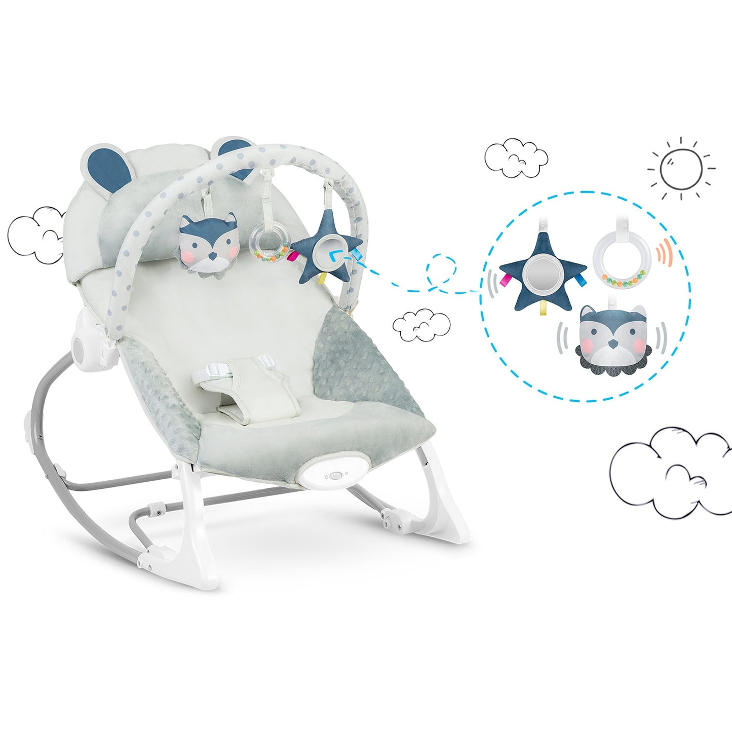 Baby Rocker with Vibration, Grey – Soft Fabric, Safe Design