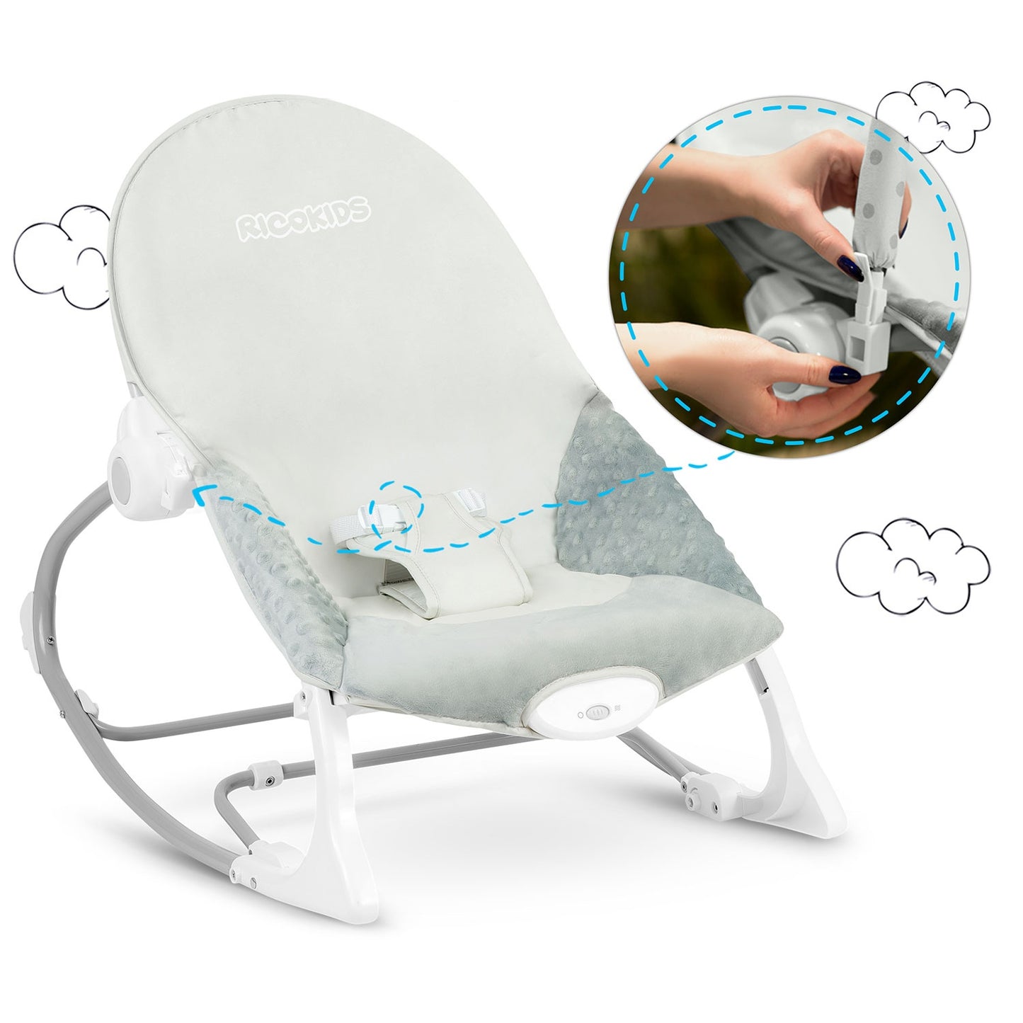 Baby Rocker with Vibration, Grey – Soft Fabric, Safe Design