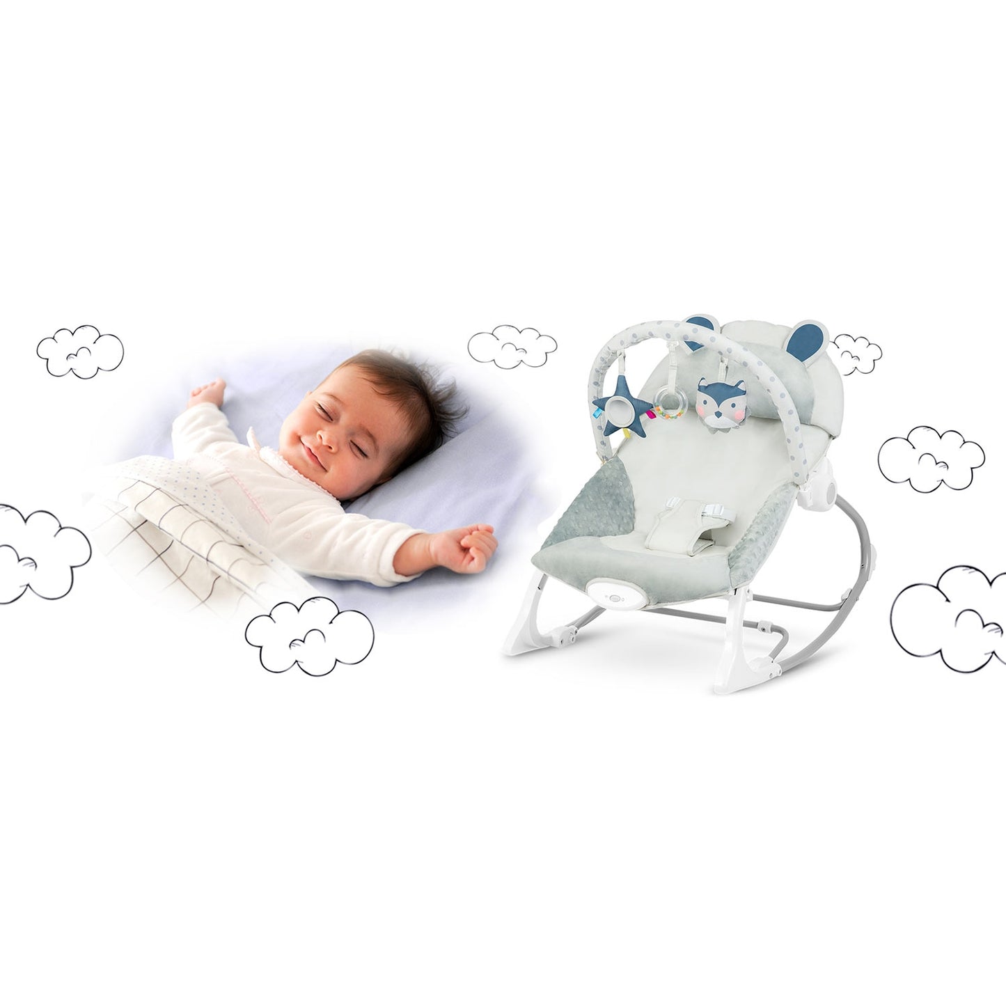 Baby Rocker with Vibration, Grey – Soft Fabric, Safe Design