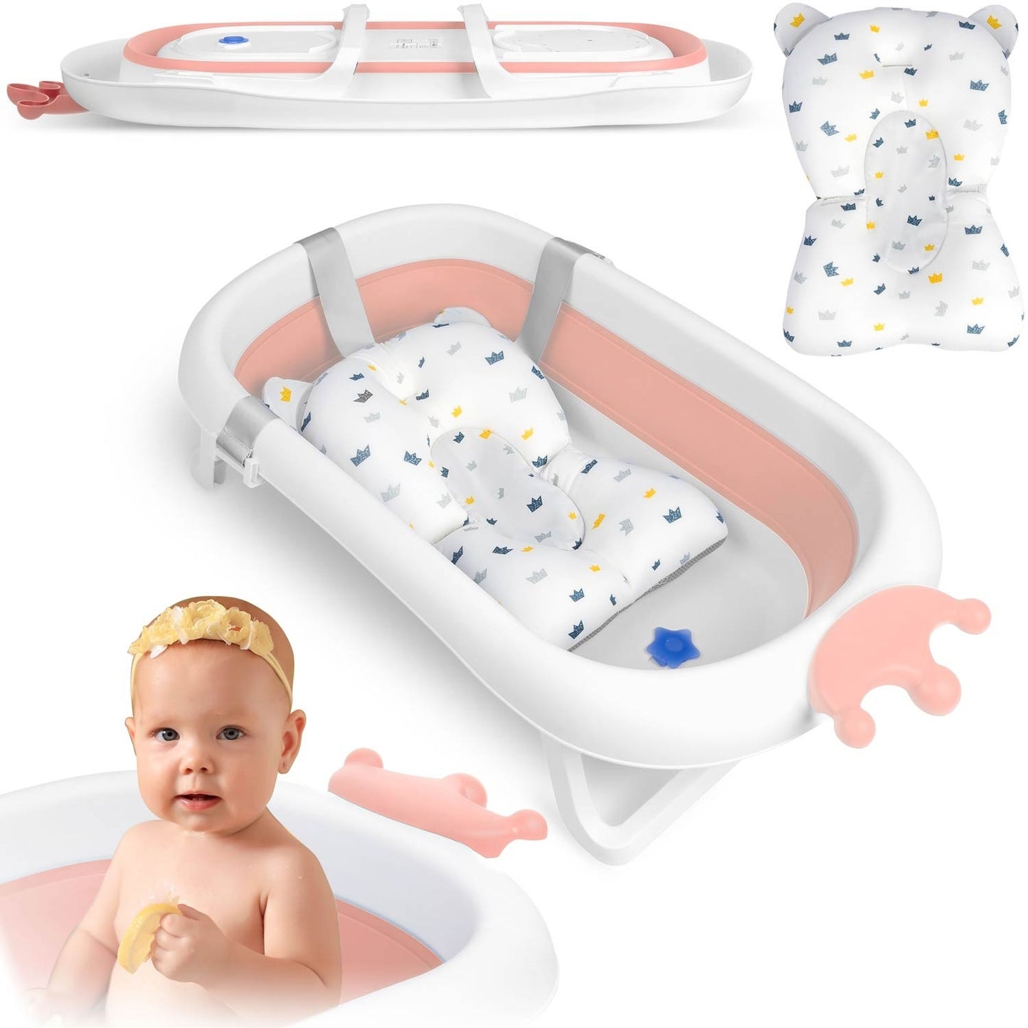 Baby bathtub with pillow RK-280 white/pink