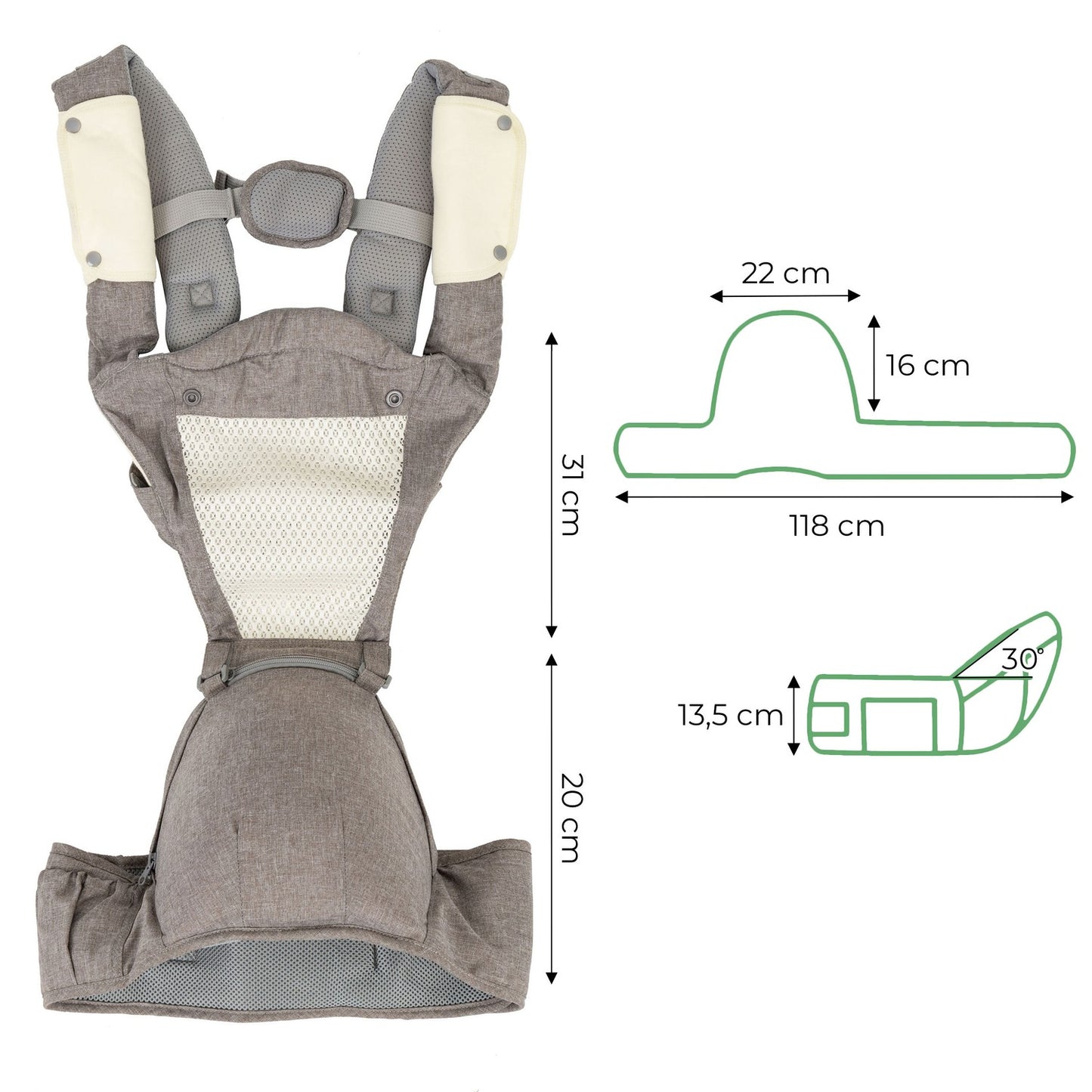 Baby carrier and hip belt with harness for carrying 15kg children ECOTOYS