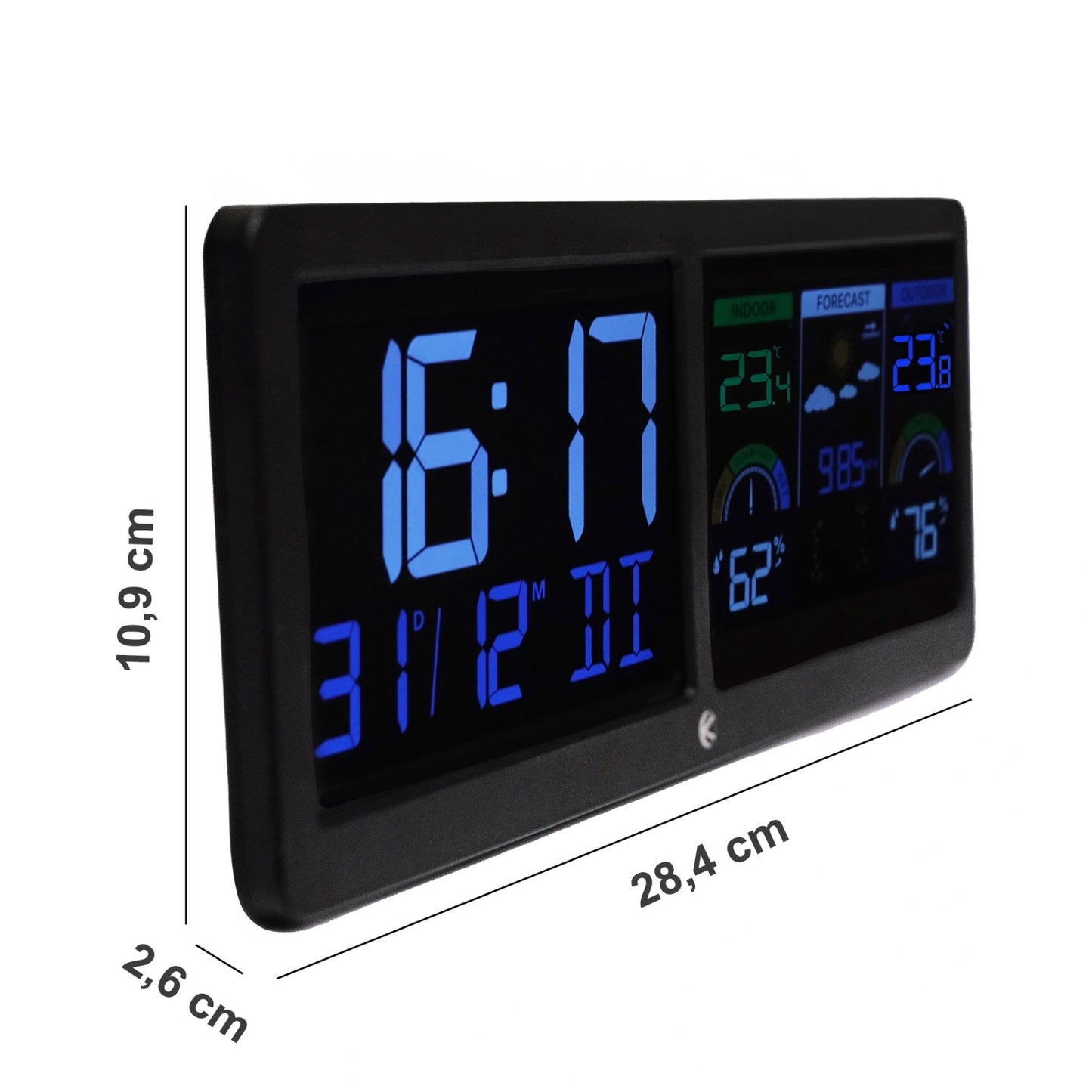 Backlit wireless weather station with outdoor sensor, thermometer, barometer, clock