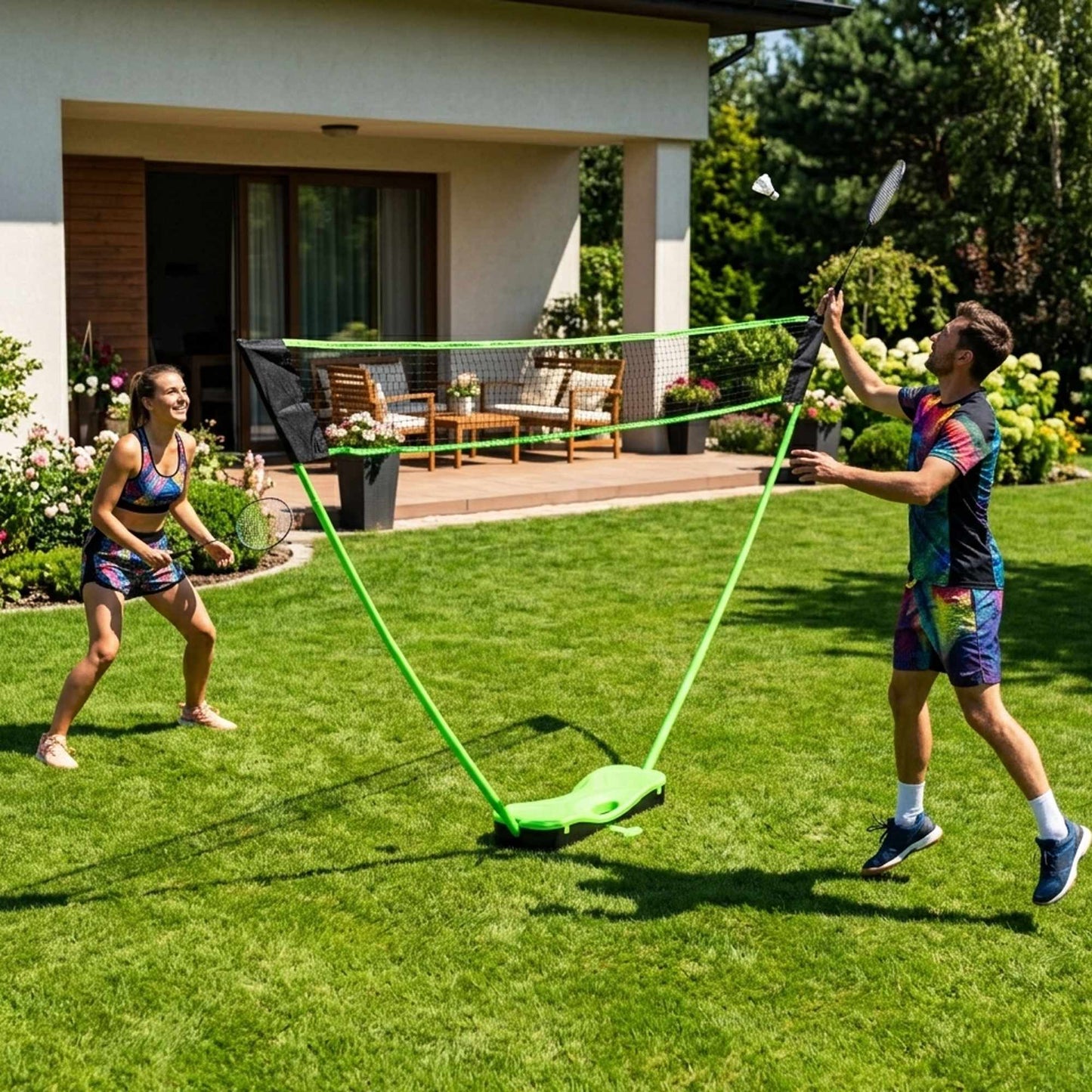 Badminton Set with Foldable Net, Rackets, Shuttlecocks