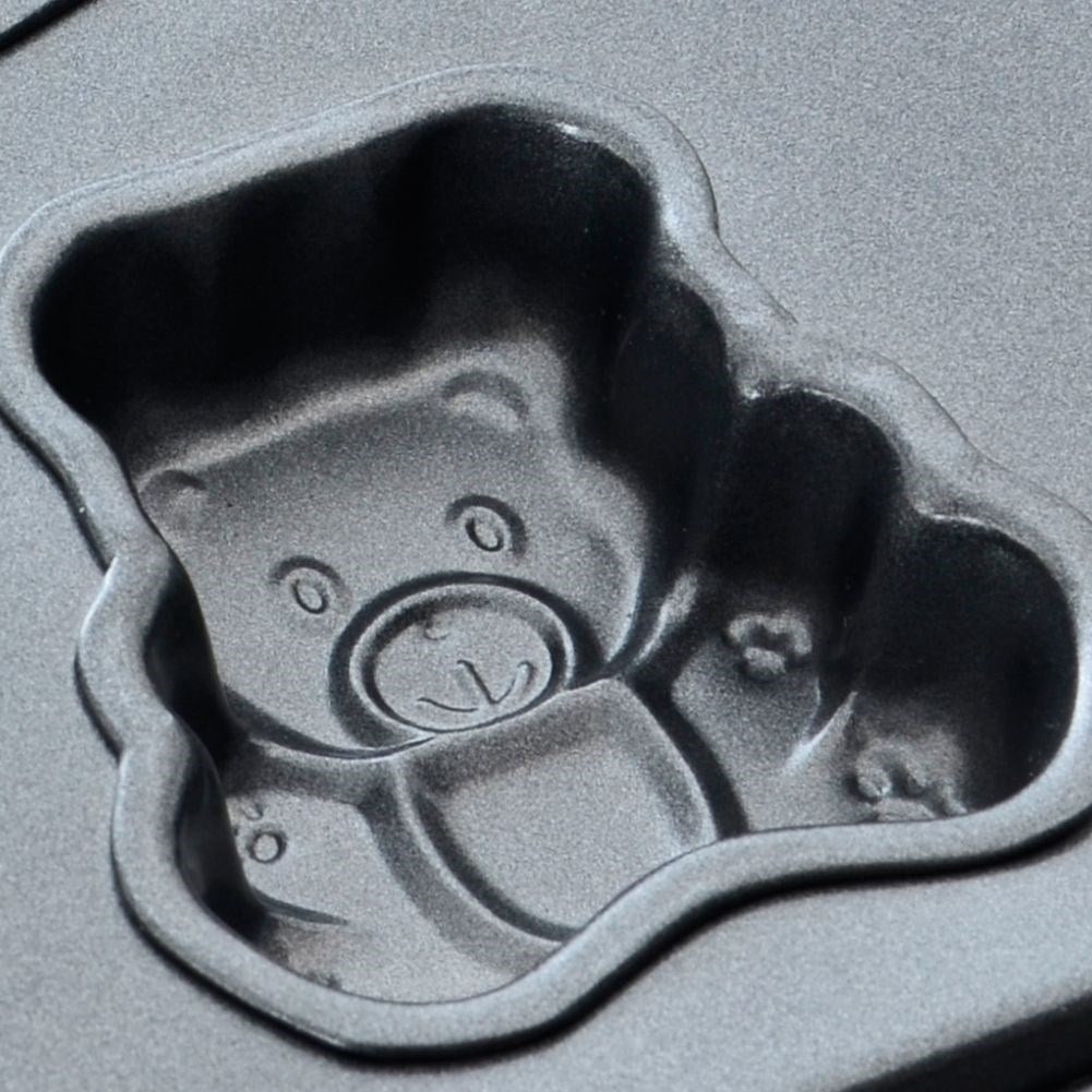 Baking pan for six bear-shaped cookies, non-stick carbon steel