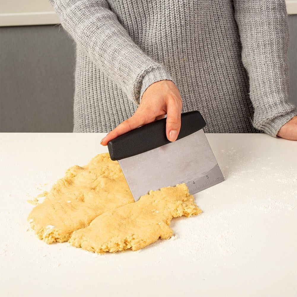 Baking spatula and chopping tool with stainless steel blade for dough processing