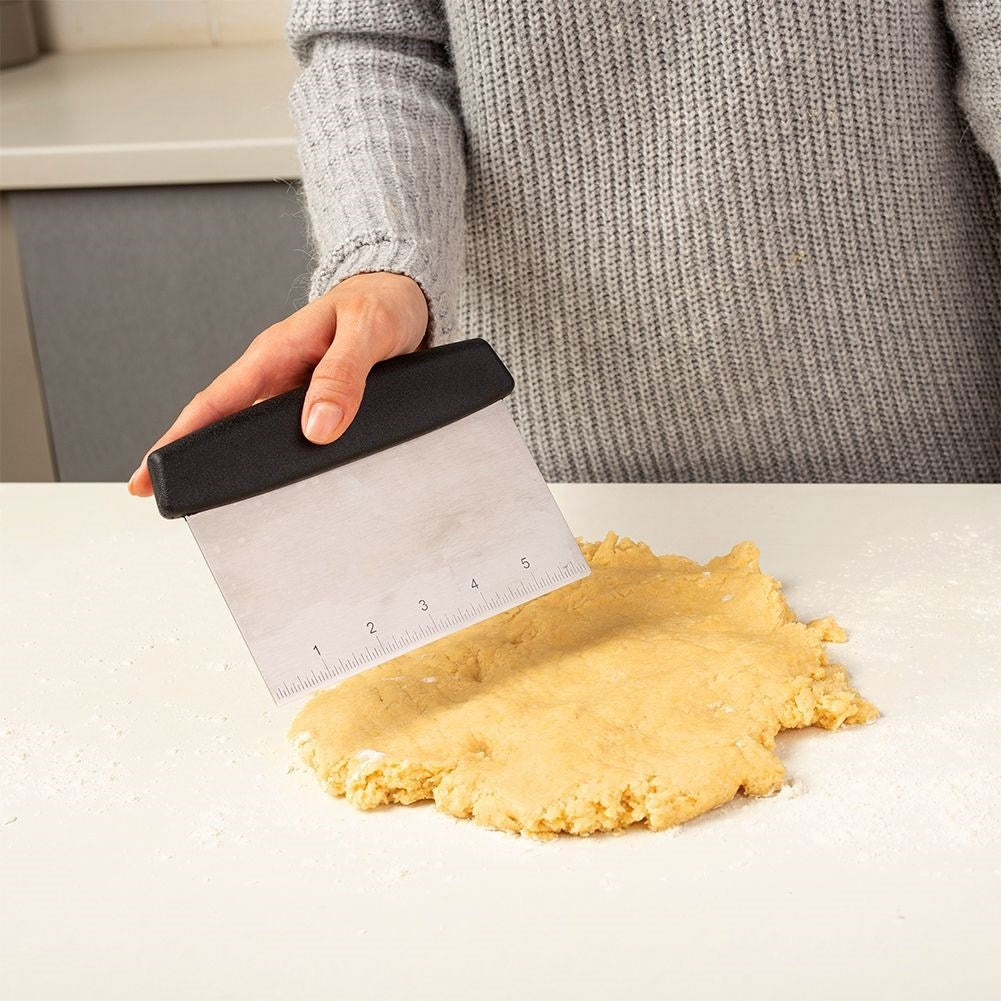 Baking spatula and chopping tool with stainless steel blade for dough processing