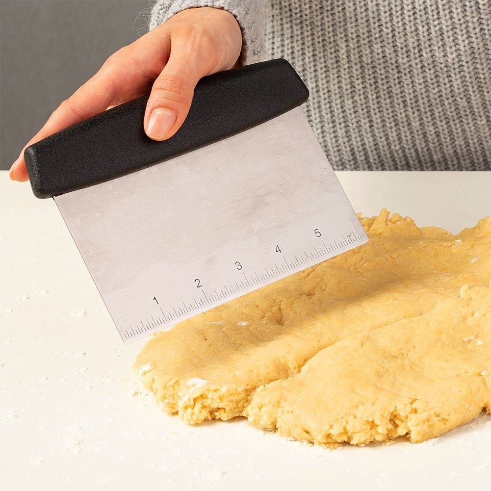 Baking spatula and chopping tool with stainless steel blade for dough processing