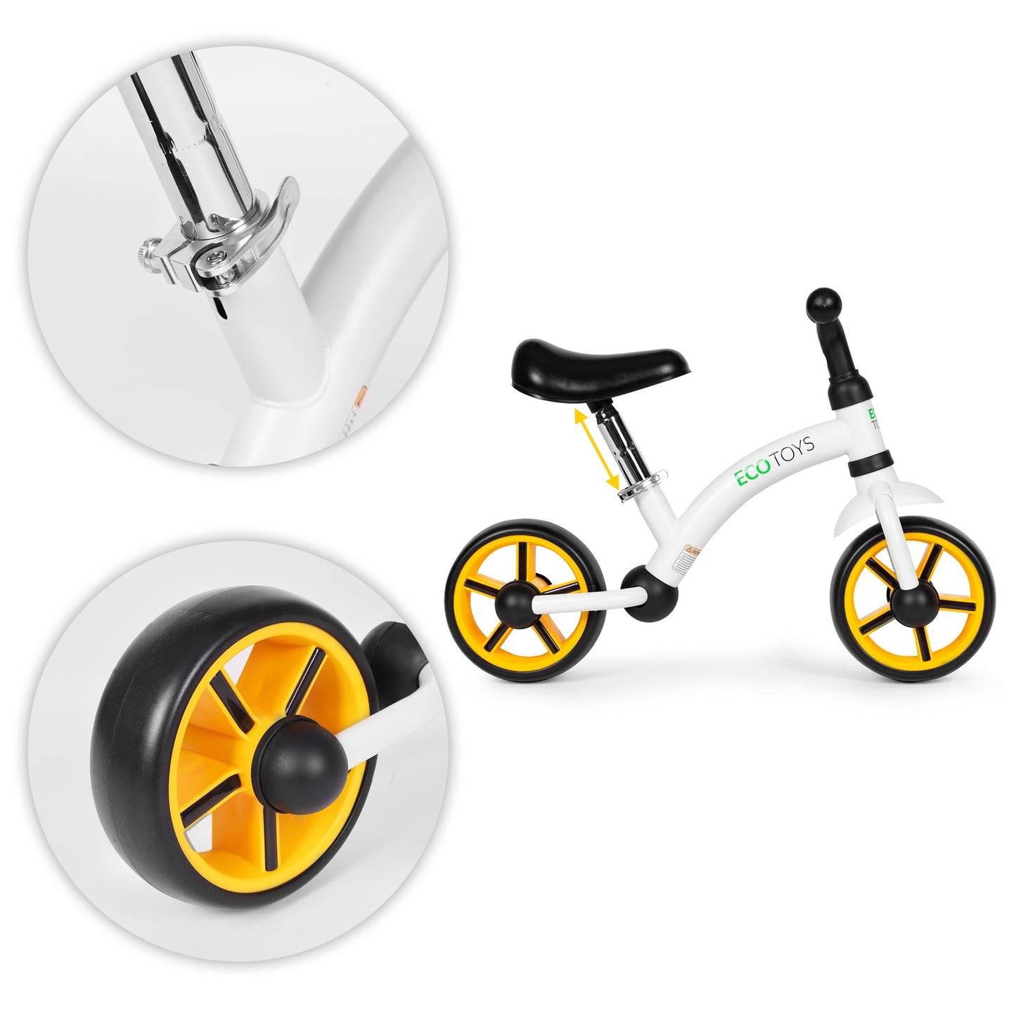 Balance bike for children, EVA wheels, adjustable seat, black, ECOTOYS