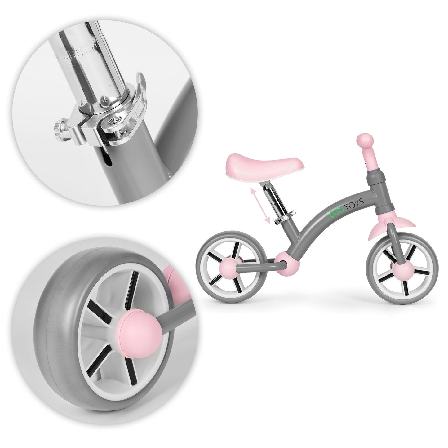 Balance bike for children, EVA wheels, adjustable seat, gray, ECOTOYS
