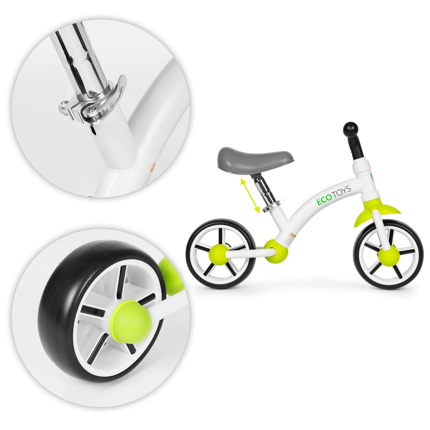Balance bike for children, EVA wheels, adjustable seat, green, ECOTOYS