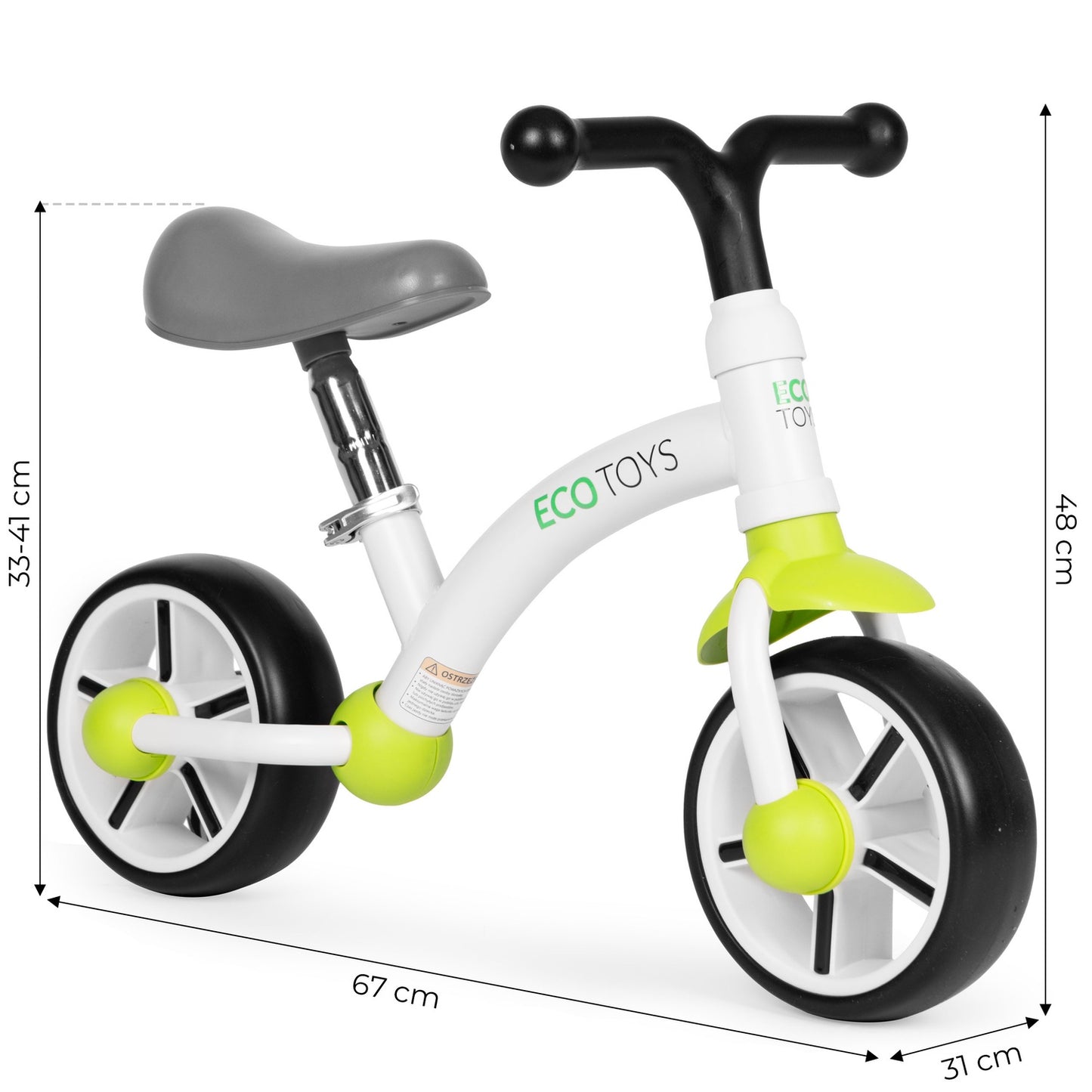 Balance bike for children, EVA wheels, adjustable seat, green, ECOTOYS