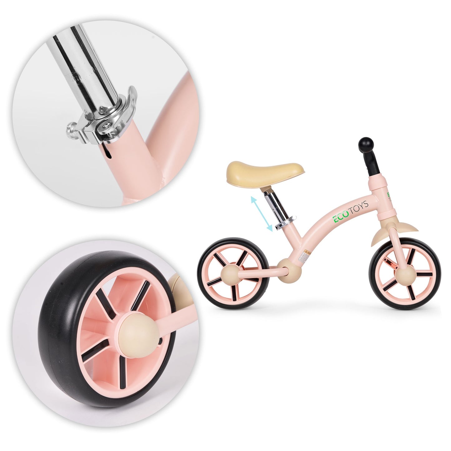 Balance bike for children, EVA wheels, adjustable seat, pink, ECOTOYS