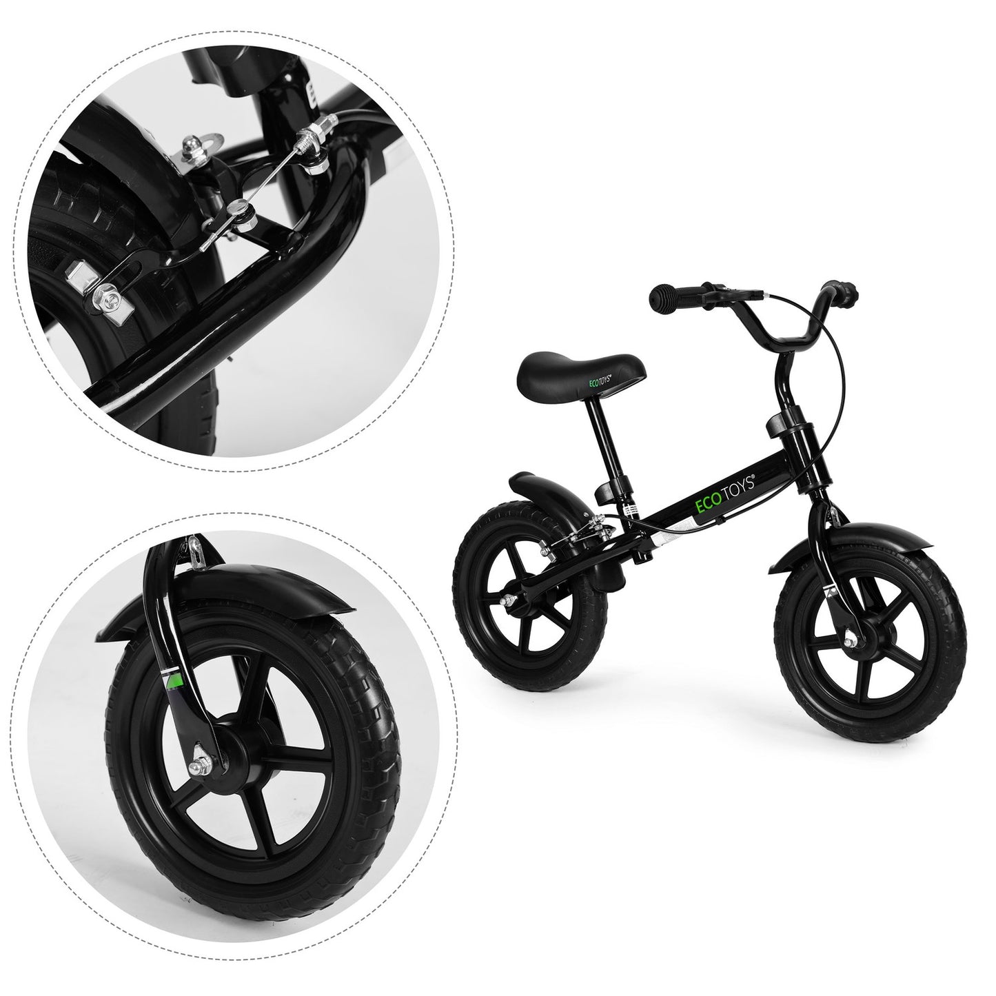 Balance bike with brake for children, EVA wheels ECOTOYS , black