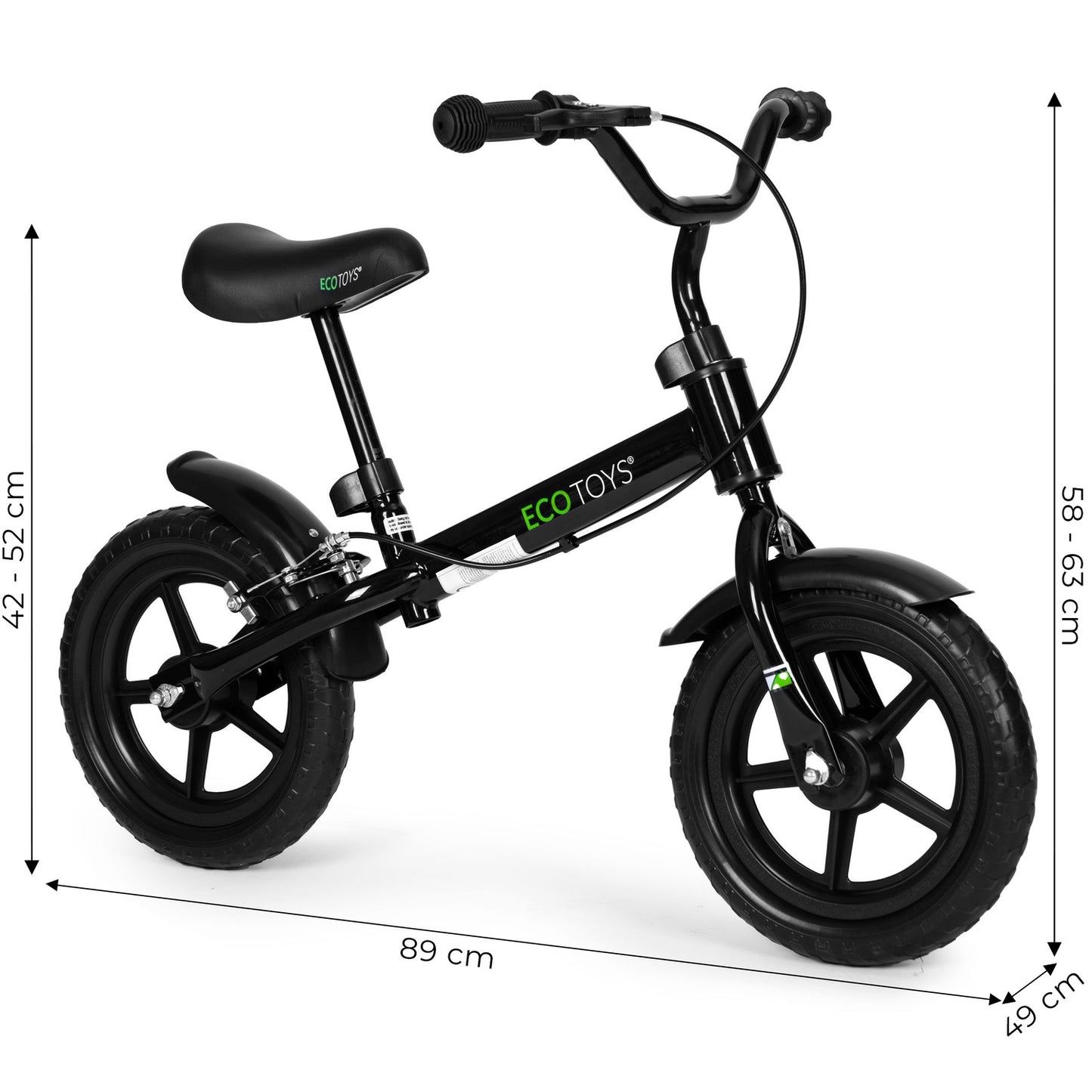 Balance bike with brake for children, EVA wheels ECOTOYS , black