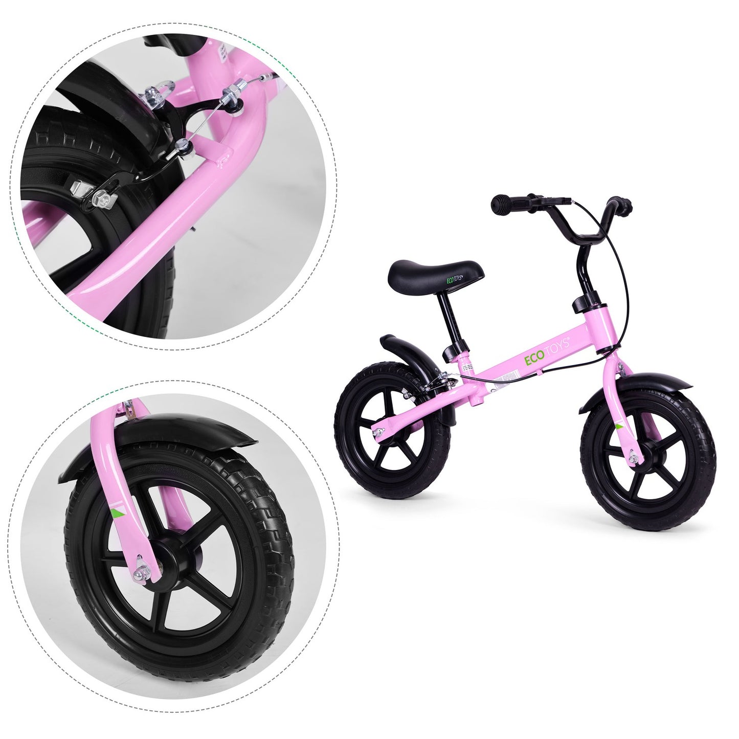 Balance bike with brake for children, EVA wheels ECOTOYS , pink