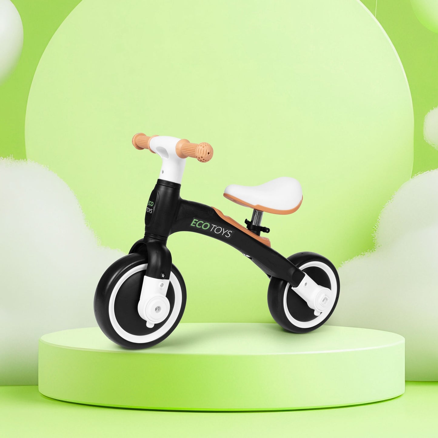 Balance bike with pedals - training, 3-in-1, side wheels, black, ECOTOYS