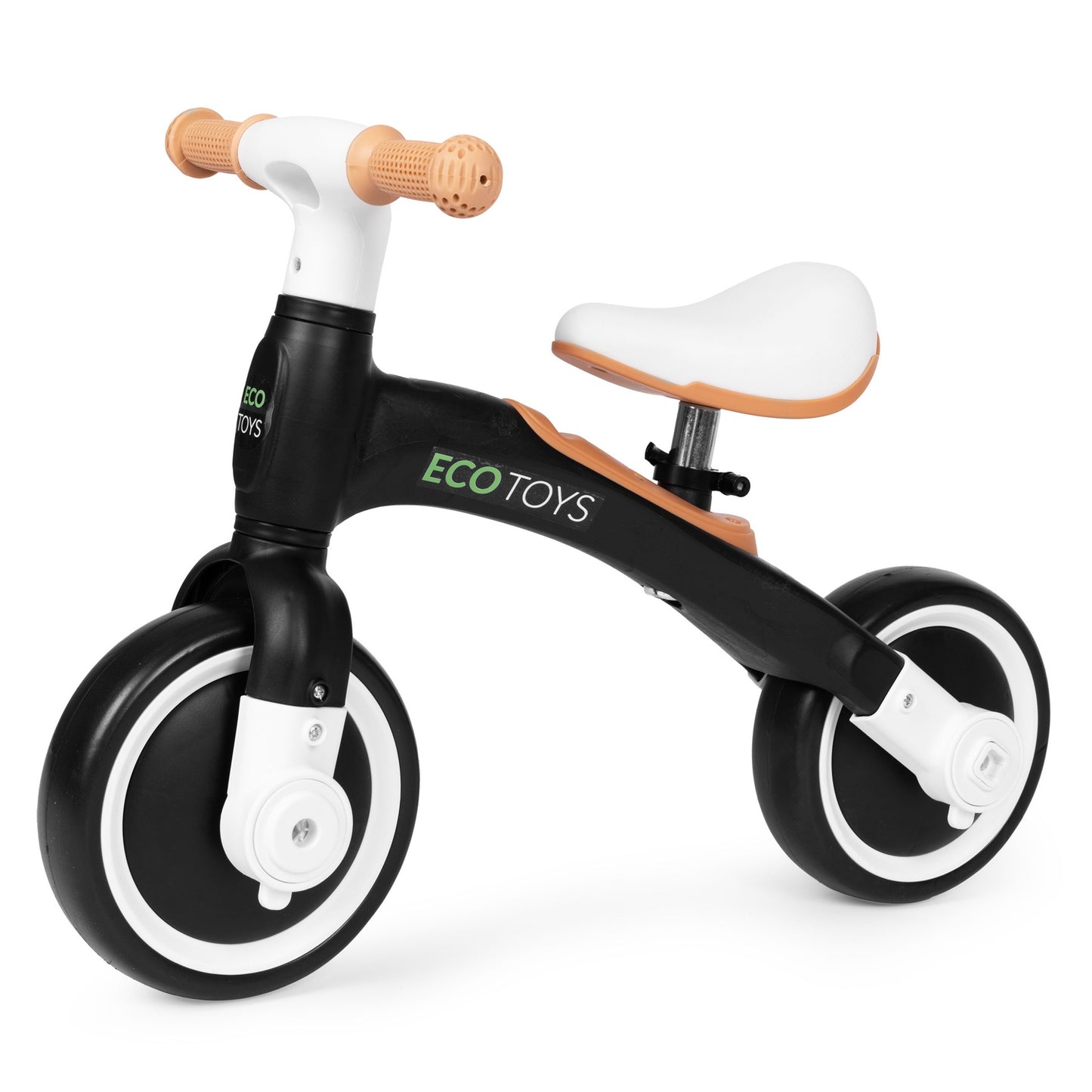 Balance bike with pedals - training, 3-in-1, side wheels, black, ECOTOYS