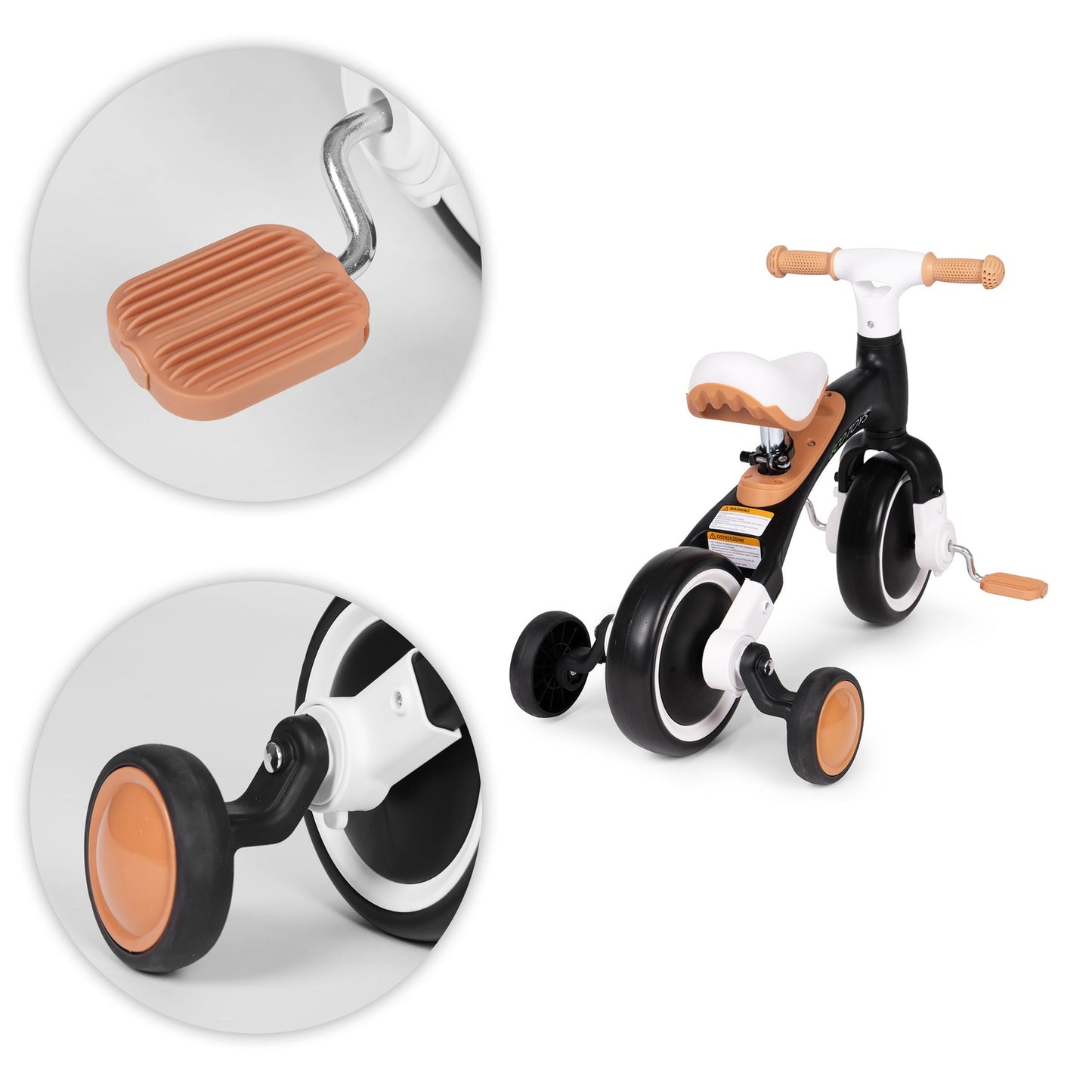 Balance bike with pedals - training, 3-in-1, side wheels, black, ECOTOYS