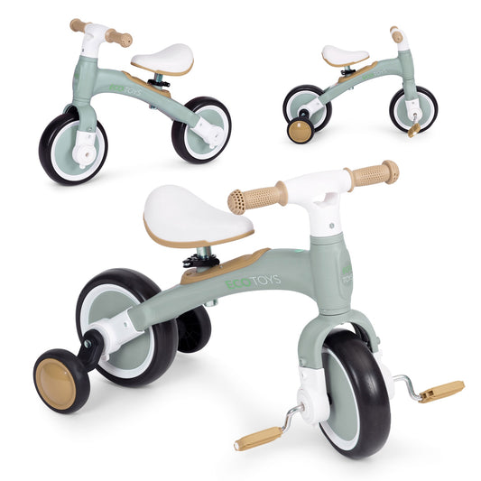 Balance bike with pedals - training side wheels 3in1 green ECOTOYS