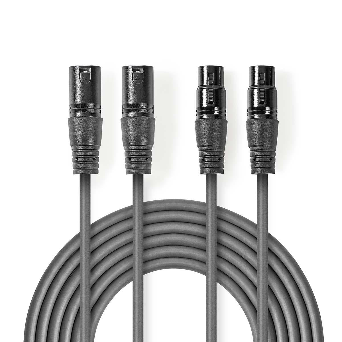 Balanced audio cable | 2x XLR 3-Pin Male | 2x XLR 3-Pin Female | Nickel Plated | 0.50 m | Round | PVC | Dark gray | Cardboard sleeve