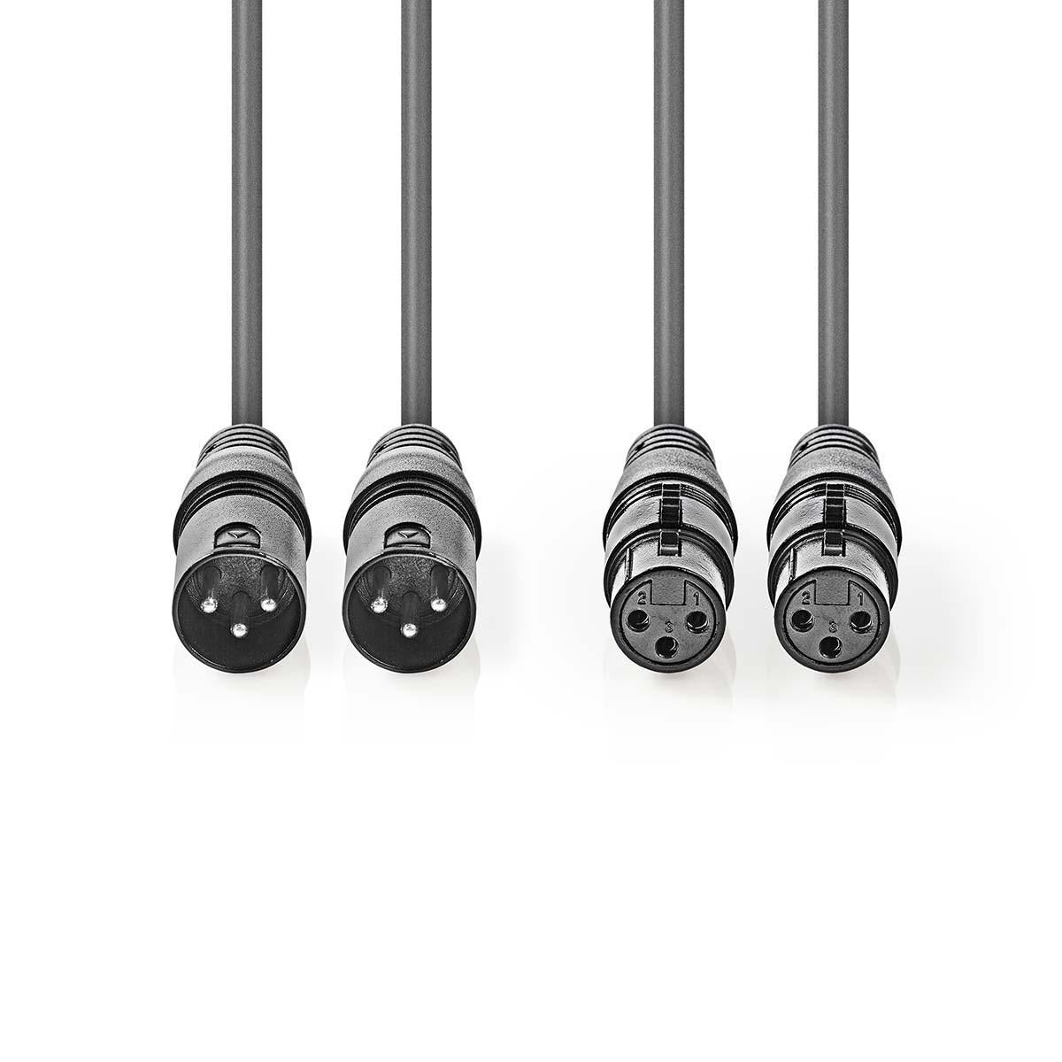 Balanced audio cable | 2x XLR 3-Pin Male | 2x XLR 3-Pin Female | Nickel Plated | 3.00 m | Round | PVC | Dark gray | Cardboard sleeve
