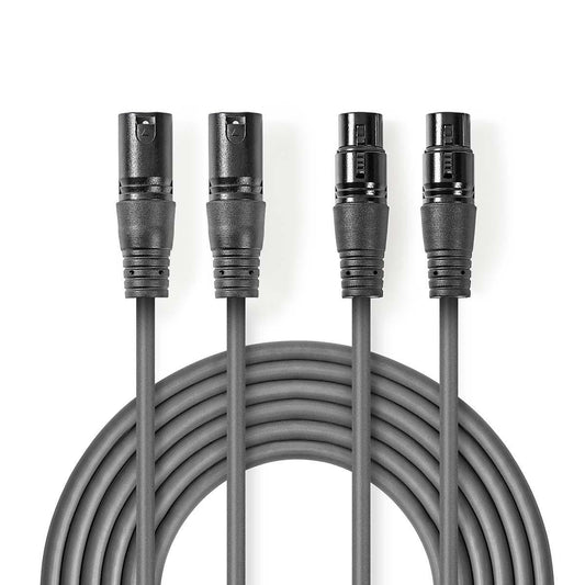 Balanced audio cable | 2x XLR 3-Pin Male | 2x XLR 3-Pin Female | Nickel Plated | 5.00 m | Round | PVC | Dark gray | Cardboard sleeve
