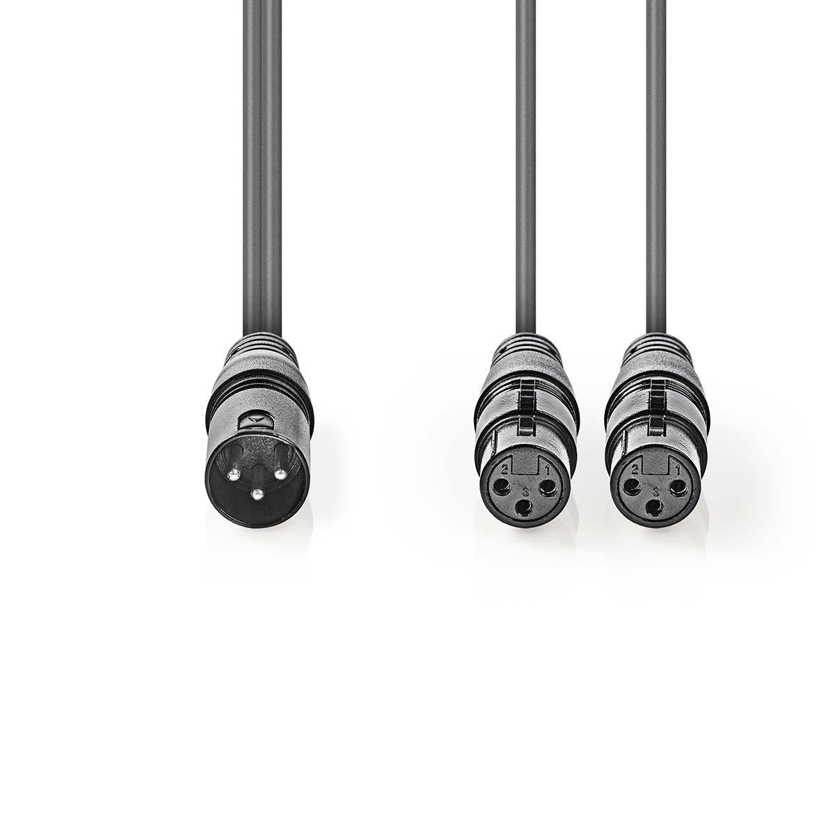 Balanced audio cable | XLR 3-pin male | 2x XLR 3-Pin Female | Nickel Plated | 1.50 m | Round | PVC | Dark gray | Cardboard sleeve