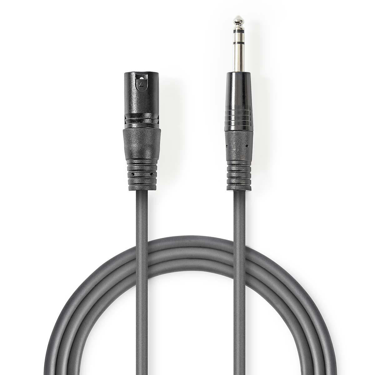 Balanced audio cable | XLR 3-pin male | 6.35 mm Male | Nickel Plated | 5.00 m | Round | PVC | Dark gray | Cardboard sleeve