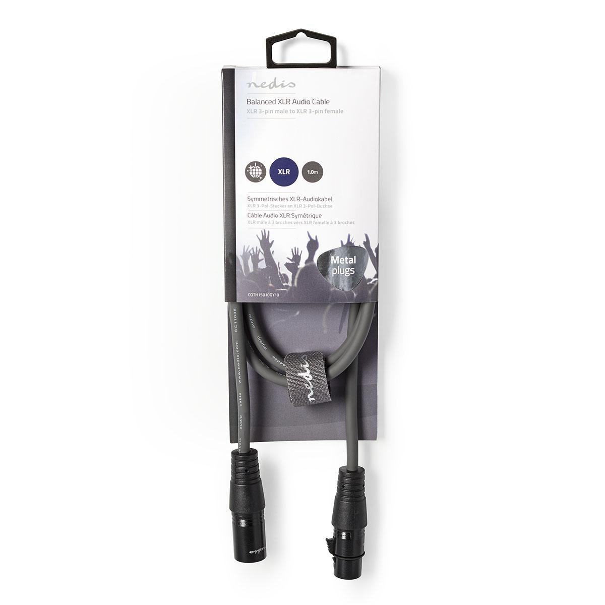 Balanced audio cable | XLR 3-pin male | XLR 3-pin female | Nickel Plated | 1.00 m | Round | PVC | Dark gray | Cardboard sleeve