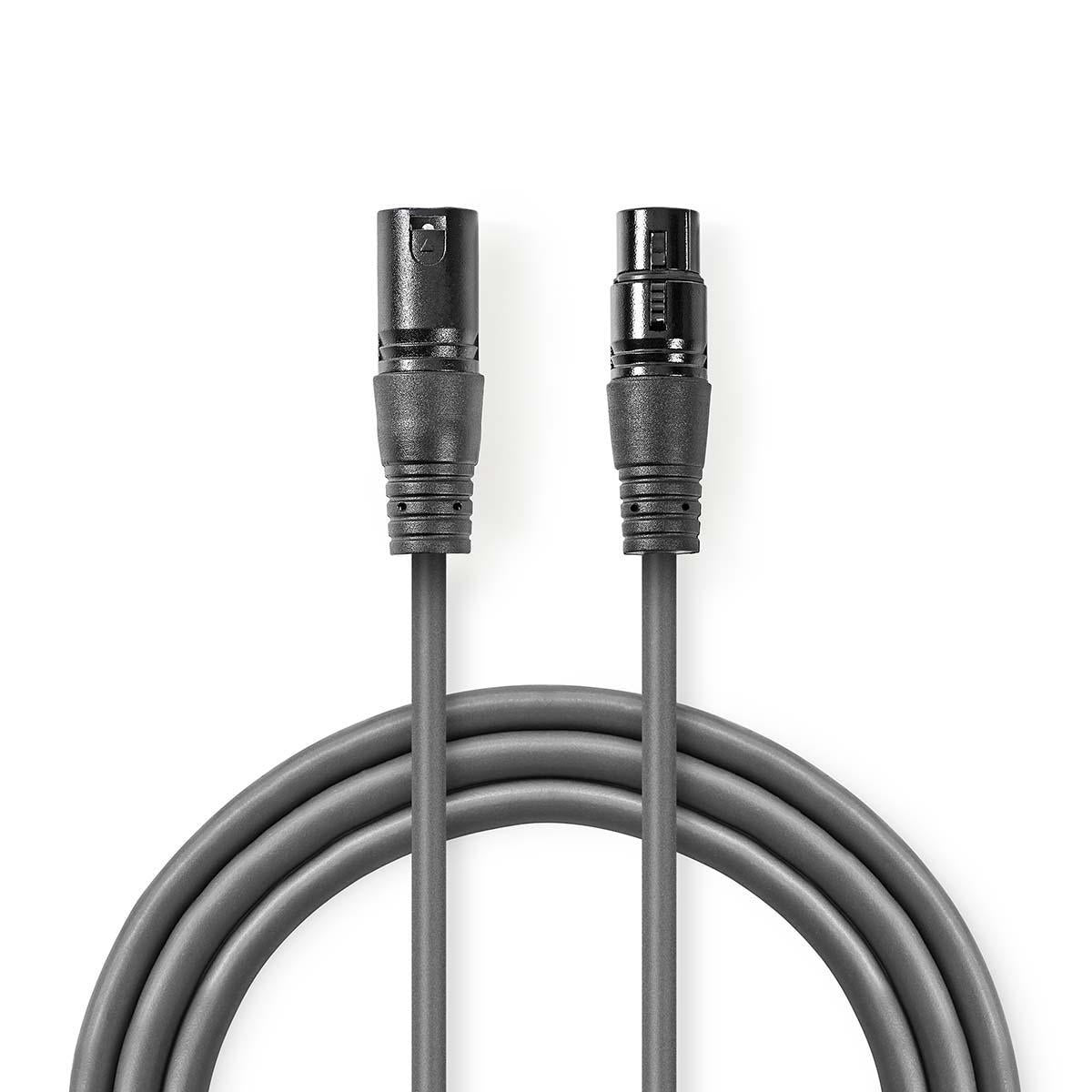 Balanced audio cable | XLR 3-pin male | XLR 3-pin female | Nickel Plated | 5.00 m | Round | PVC | Dark gray | Cardboard sleeve