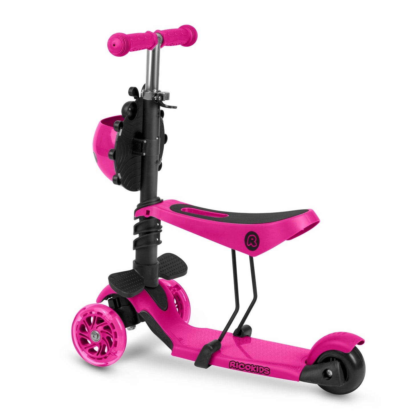 3-in-1 Kids Pink Balance Scooter with LED Wheels