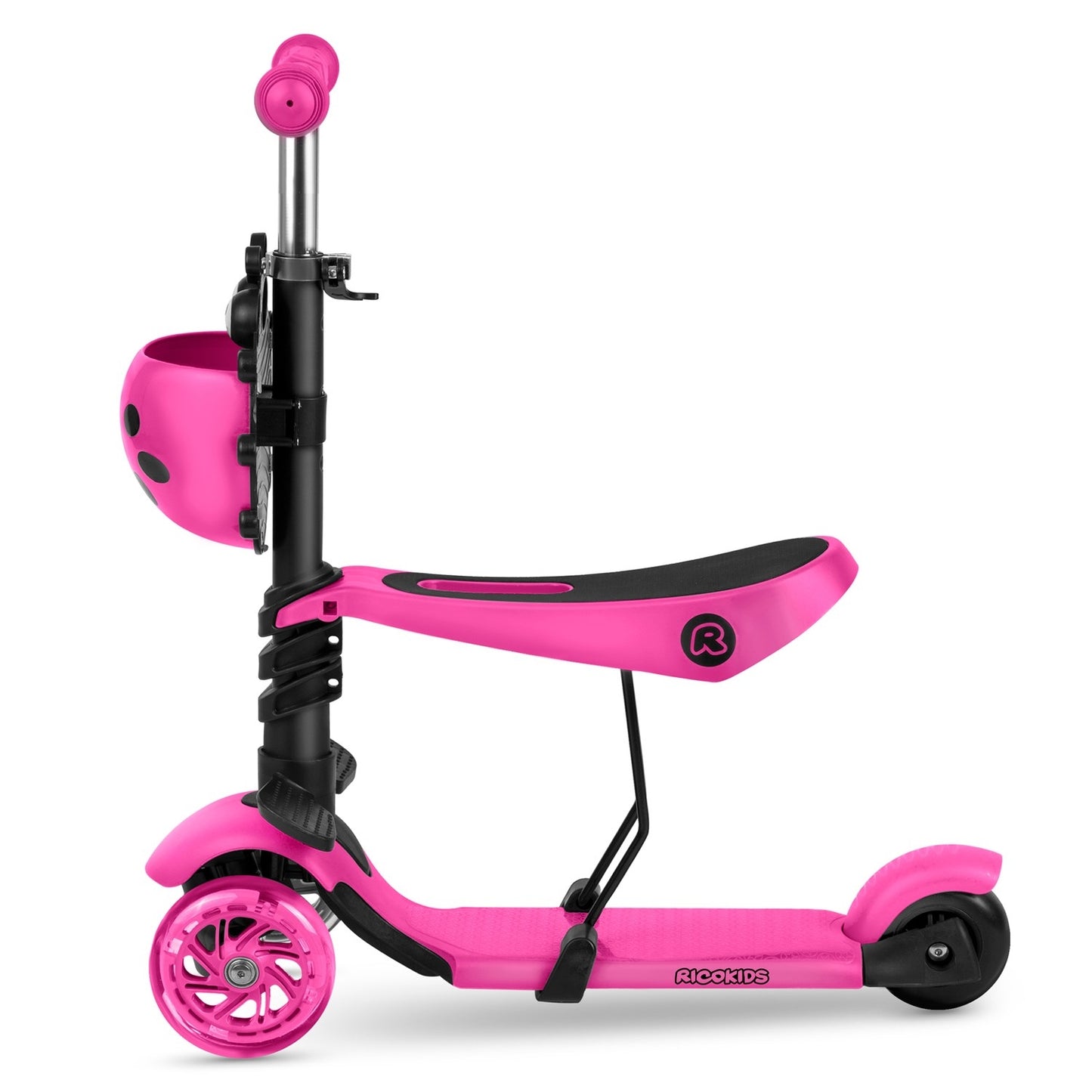 3-in-1 Kids Pink Balance Scooter with LED Wheels