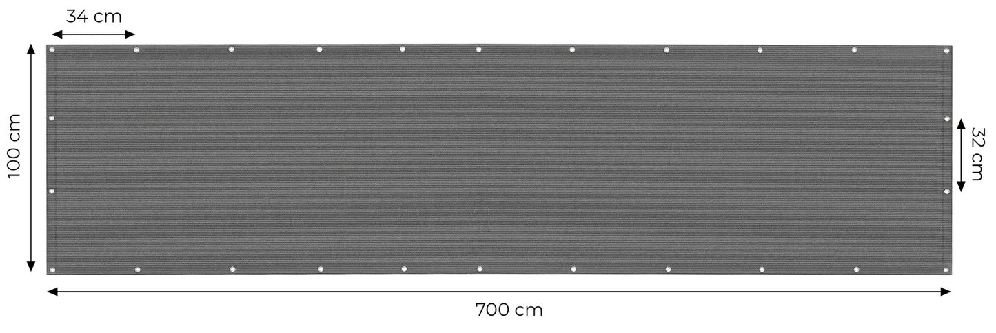 Balcony Privacy Screen with Fittings 100x700 cm Shading Mesh + Mounting Accessories Grey MultiGarden